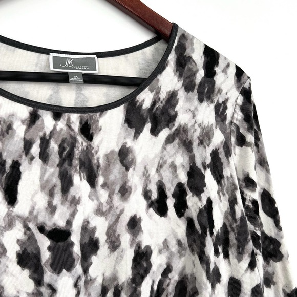 JM Collection Woman Plus Size 1X Black White Stretchy Blouse Shirt Top Business - Picture 2 of 7